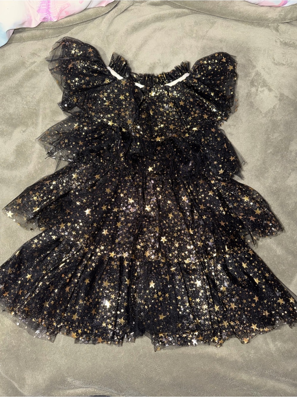 Girls' Black Tulle Party Dress with Gold Star Detail